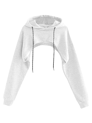 Remidoo Women Super Crop Top Pullover Sweatshirt Long Sleeve Drawstring
