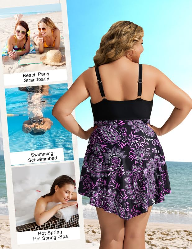 Hanna Nikole Badeanzug FüR Mollige Damen GroßE GrößEn Badekleid Einteiler Shape Bademode GerüSchter Schwimmanzug Weiche Bauchweg Strandmode Mit Badeshorts &Verstellbarer Schultergurt 2