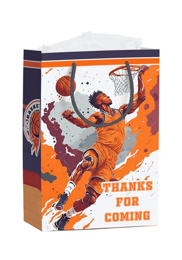 Pack of 10 Basket ball Theme Birthday Return Gift Paper Bags|Made in India| basketball Theme Carry Bags (Multi, 9x6x2.8)-image-13