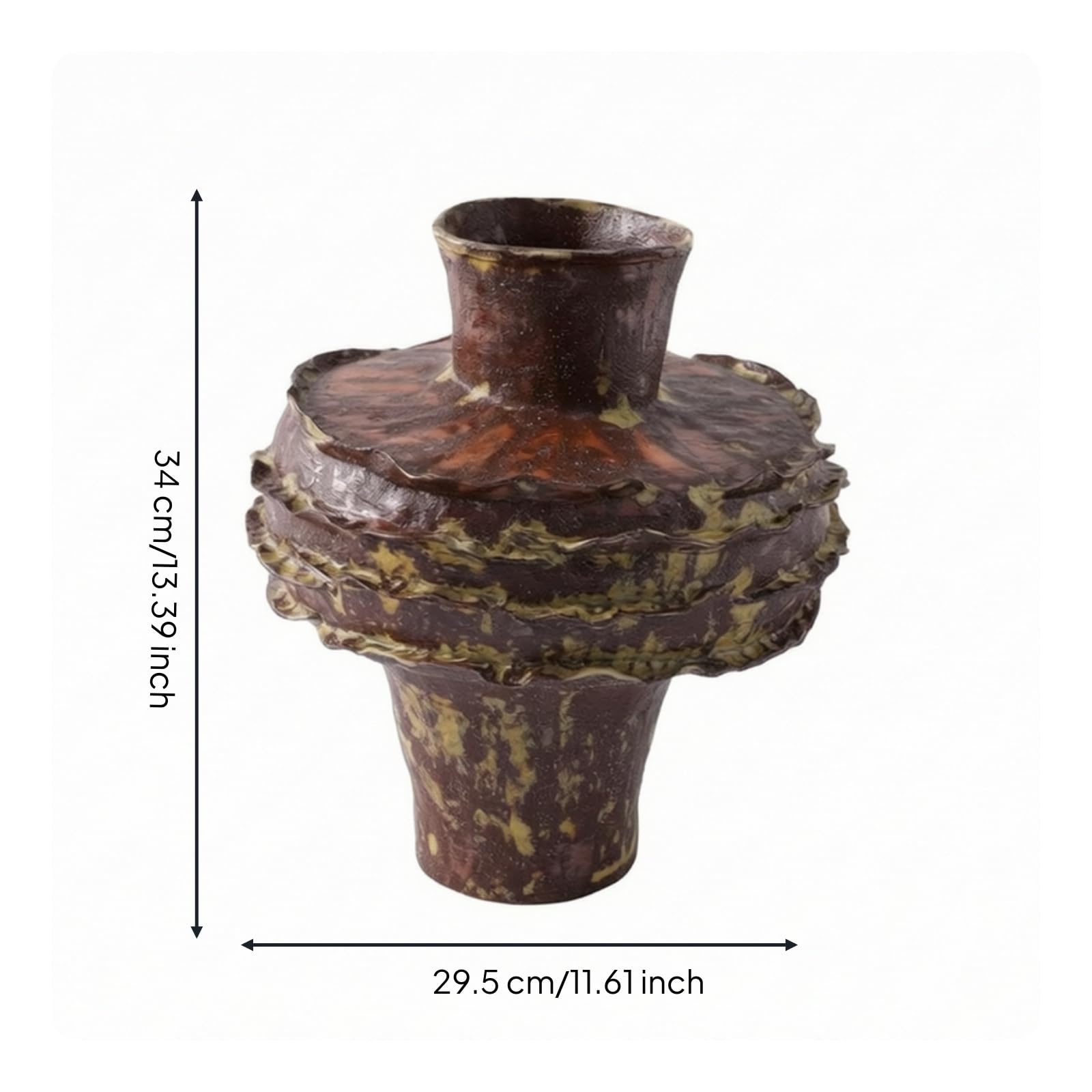 LOVIVER Jarrón Artístico Jarrón Escultórico Jarrón Decorativo Florero Moderno de Cerámica con Exterior y Acabado Artesanal Cuello Estrecho para Flores Secas O, Marrón, 29.5 29 H34cm