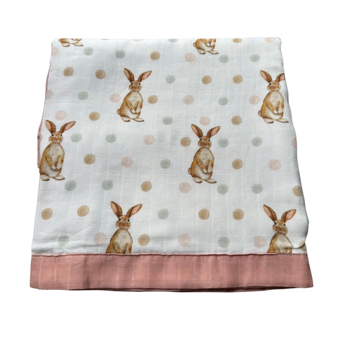 Baby J's - Quilted Muslin Blanket - 120x120cm - Bunny Design, Quilted Bunny, X-Large (120 x 120 cm)