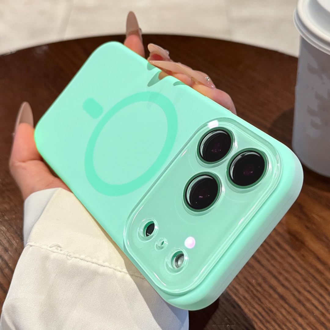 Coque silicone pour iPhone 14 cyan avec protection magnetique