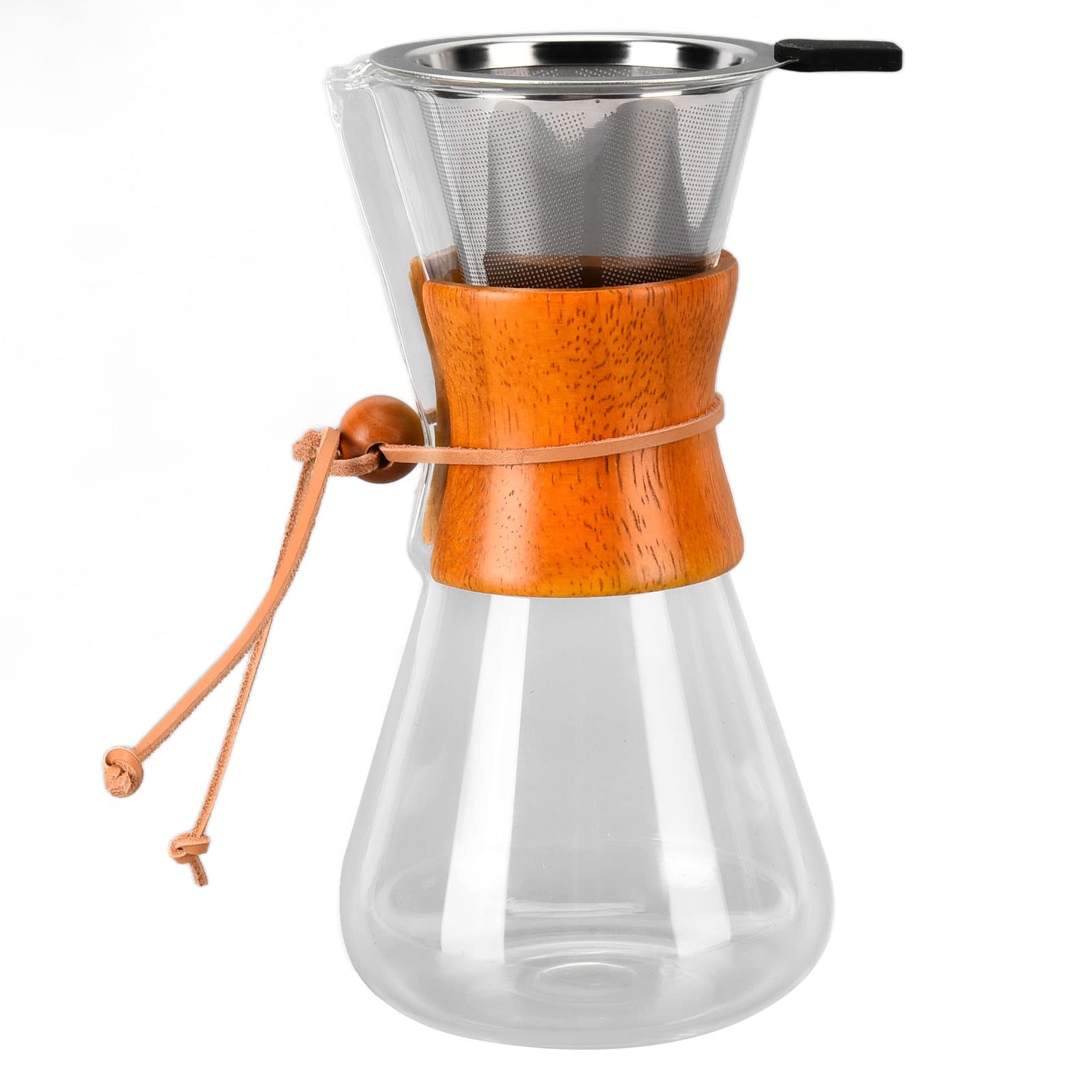 Adium Glass Coffee Maker, Pour Over Coffee Dripper Reusable Heat Resistant with Stainless Steel Filter for Home for Coffee Shop for Office'