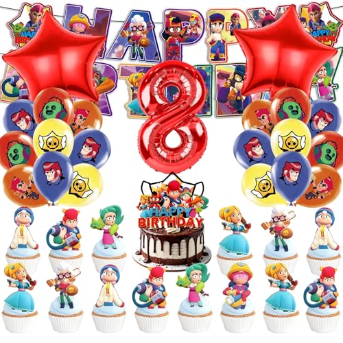 45 Stück Brawl Stars Geburtstagsdeko 8 Jahre, Brawl Stars Luftballons Geburtstag Party Set, Bral Strs Kindergeburtstag Junge, Party Geburtstag Deko Set für Kinder
