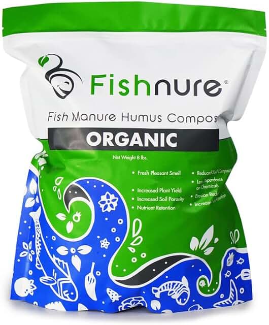 Fishnure 8 Pound Odorless Organic Humus Compost Fish Manure Fertilizer - OMRI Listed - with Living microbes for Potted Pla...