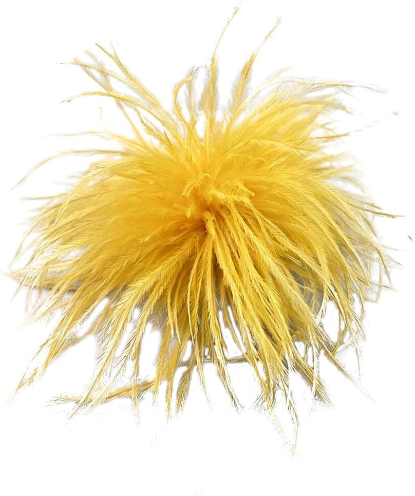 Image of Yellow Feather Brooch Feathers Corsages for Party Wedding Dress Decorations Ostrich Feather Hair Clip Lapel Pins Headwear Hairpin Hairband for Women Girl