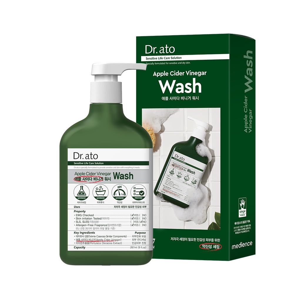 Apple Cider Vinegar Body Wash for Sensitive Skin, Hypoallergenic, Paraben-Free, Allergen-Free, Skin Irritation Tested, Safe Ingredients (10.5 Fl Oz)