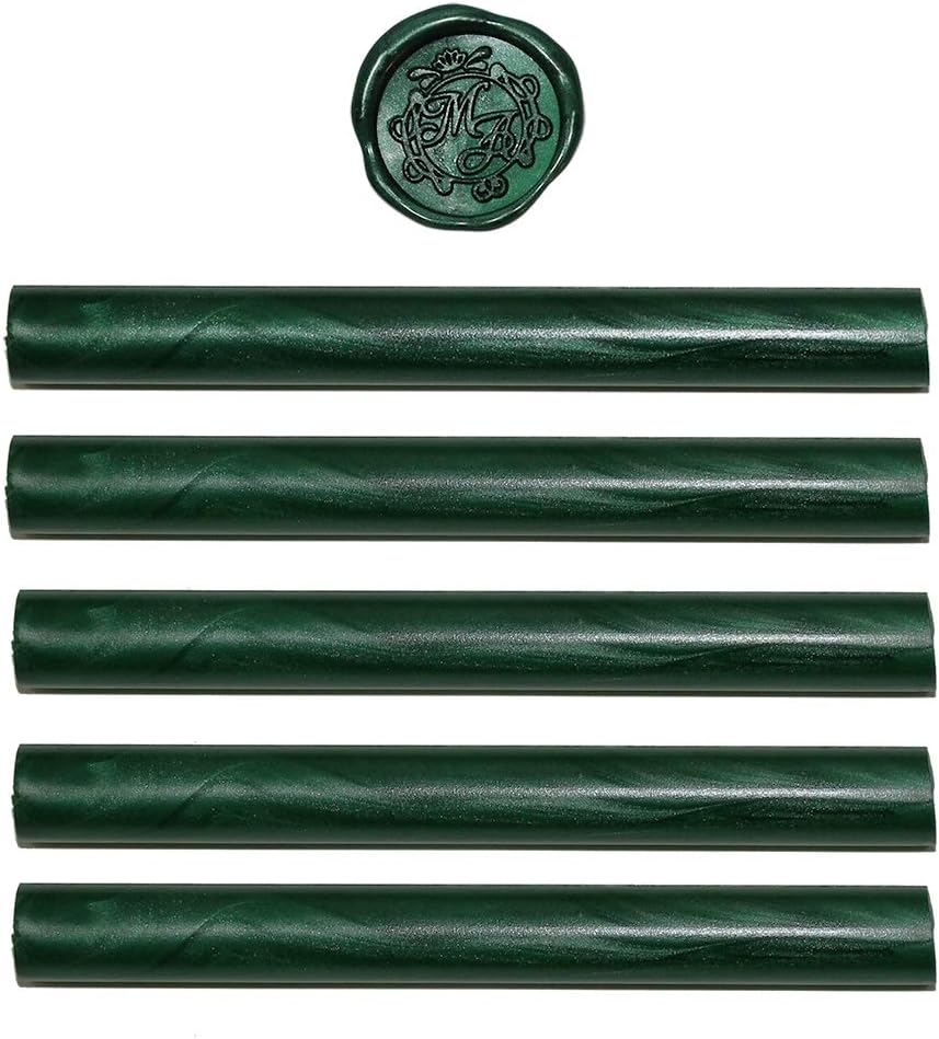 Emerald Green Wax Seal Sticks - Green Sealing Wax Sticks 5 Pack - Makes Emerald Green Wax Seals - USA Ingredients - Green Wax Seal Sticks