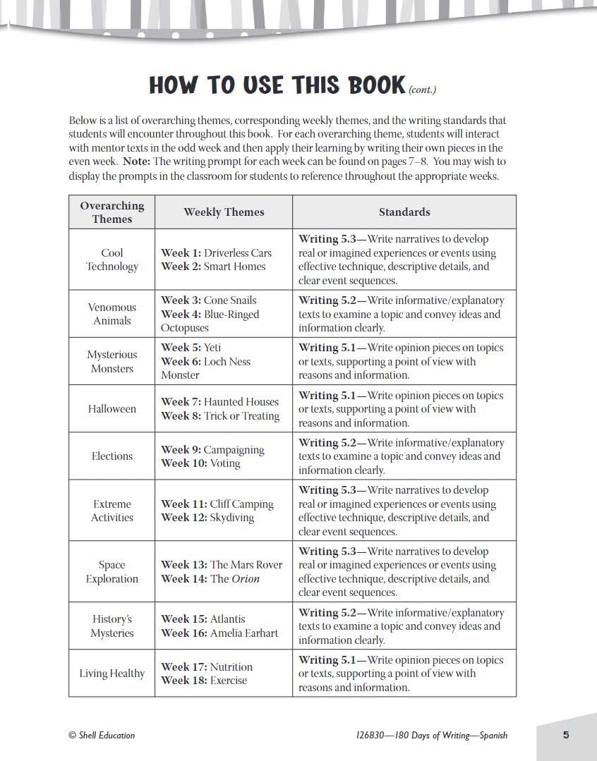 180 Days(tm): Writing for 5th Grade Spanish Practice Workbook for Classroom and Home, Cool and Fun Practice Created by Teachers (180 Days of Practice) (Spanish Edition) - Image 4