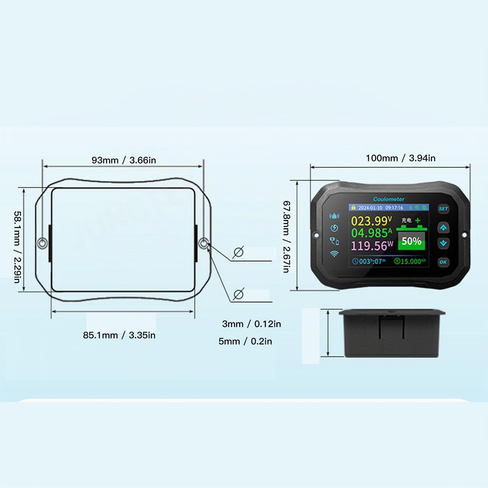 Monitor Batteria WIFI, Capacità 400A 10-100V Schermo a Colori Rilevamento Bidirezionale Tester Al Piombo Acido per Auto RV