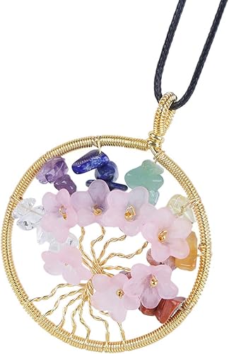 Rockcloud Collar de cristales curativos naturales, colgante envuelto en alambre, hecho a mano, joyería de piedras preciosas de cuarzo Reiki para