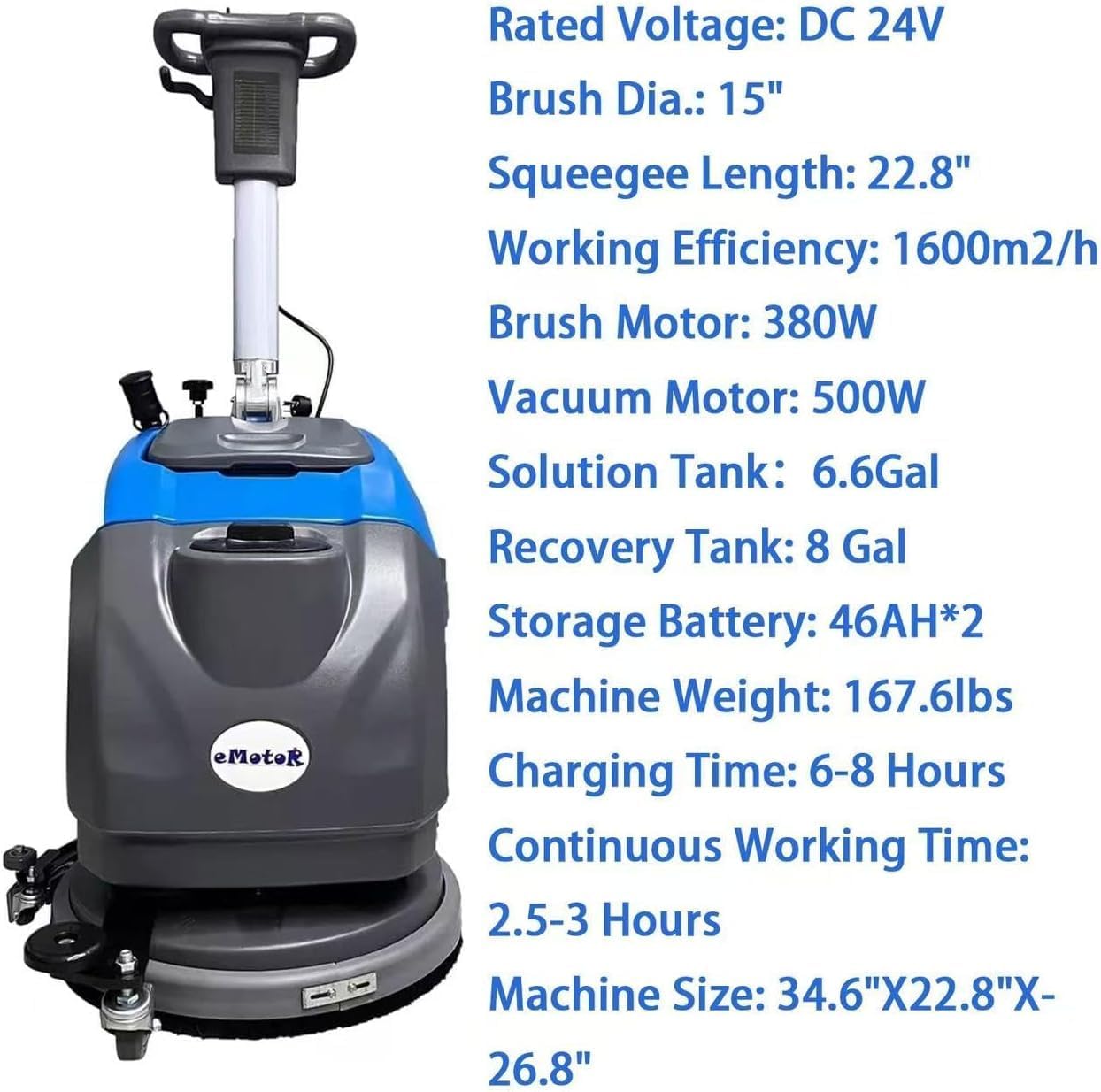 Emotor 15'' Foldable Walk Behind Floor Scrubber Machine Hand Push Scrubber Machine for Industrial Commercial Use,Upgrade Automatic Water Flow, Machine Size 32"X18"X25"(Blue)