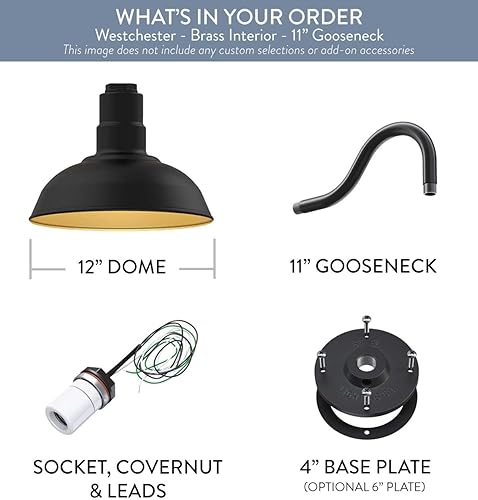 Miniatura 6 de Steel Lighting Co. Westchester - Luz de granero  Montada en la pared para exteriores  Cúpula de 12 pulgadas  Cuello de cisne de 11 pulgadas  Luz de