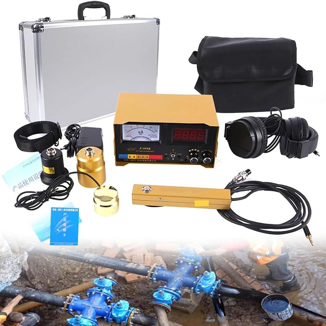 Detector de fugas de agua, volumen ajustable, LCD multifrecuencia para fontanería doméstica, monitor de fugas subterráneas, detección de fugas de tuberías de agua alta