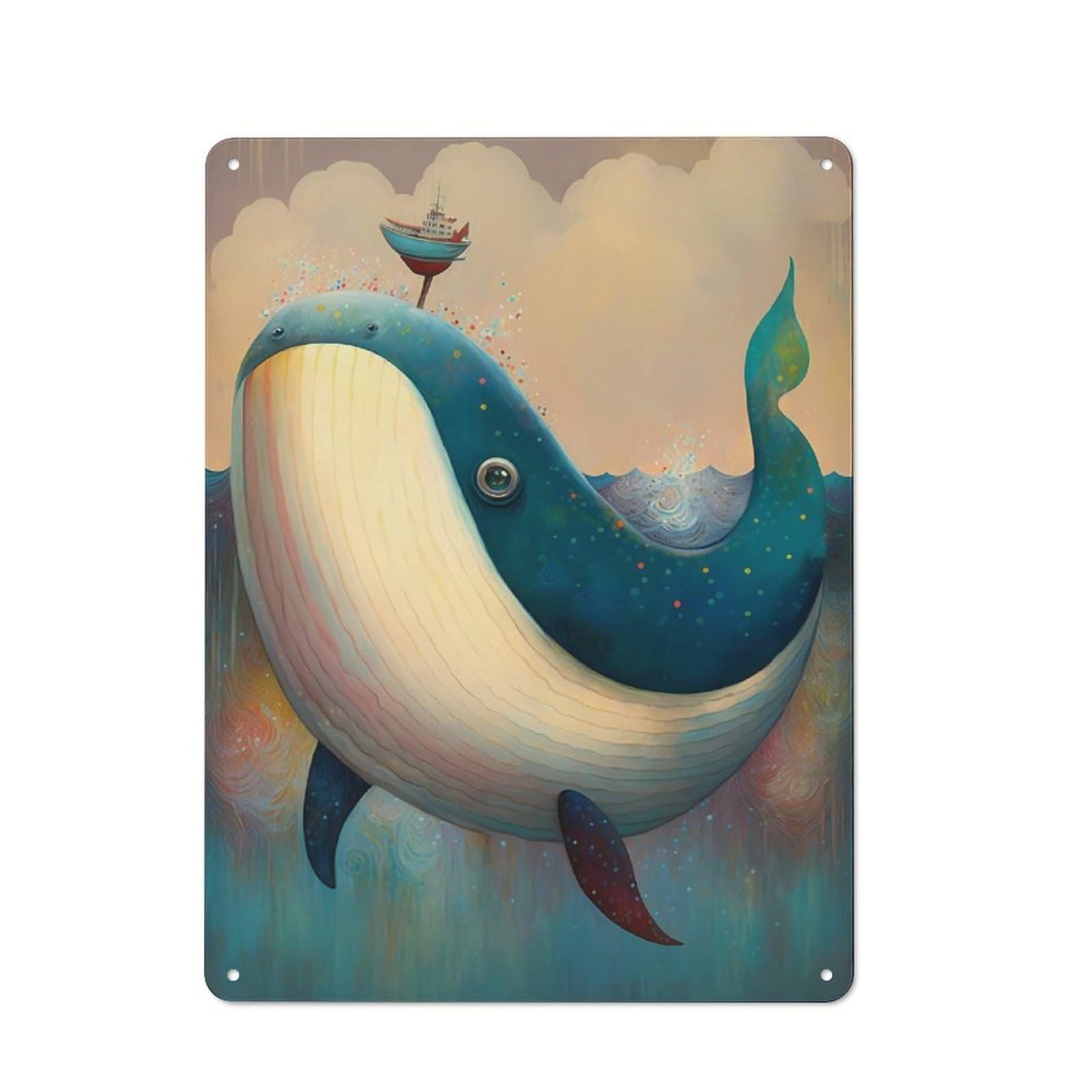 Junmoney Cute As A Button Whale Metal Wall Sign 40X30cm, Rustic Decor For Home Bar Wall, Gift Idea At Christmas For Hosts Who Enjoy Retro Interiors