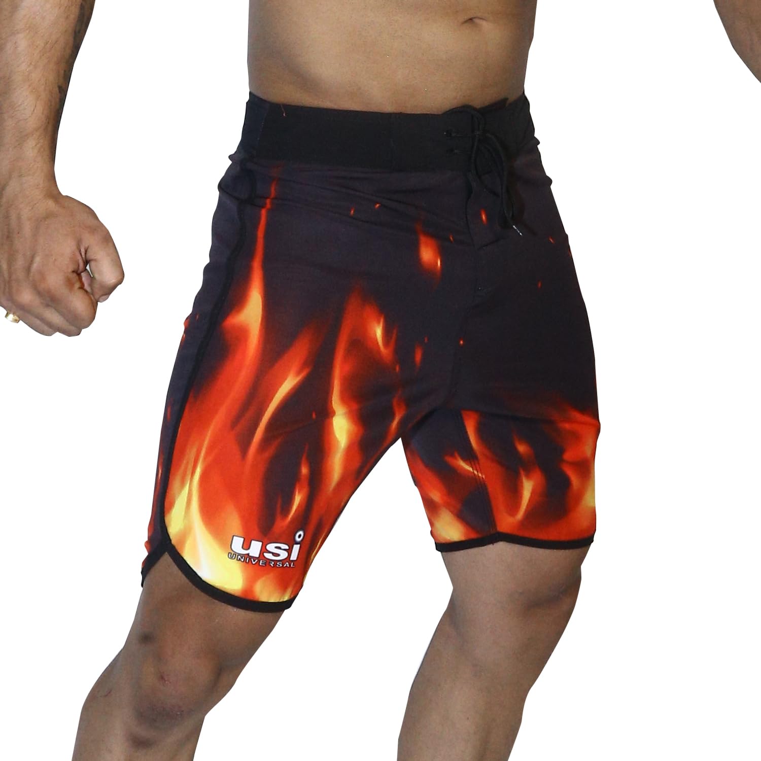 USI UNIVERSAL Shorts for Men, 411PFB Fire Physique Board Shorts, Fitness Shorts, Polyester Elastane Construction, Hook Loop Fly (Small, Black)-image-29