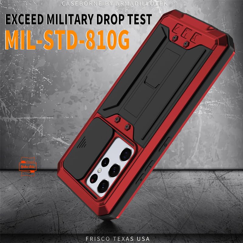 Coque Galaxy S22 Plus étanche avec protection d'écran intégrée et armure métallique rouge - 2