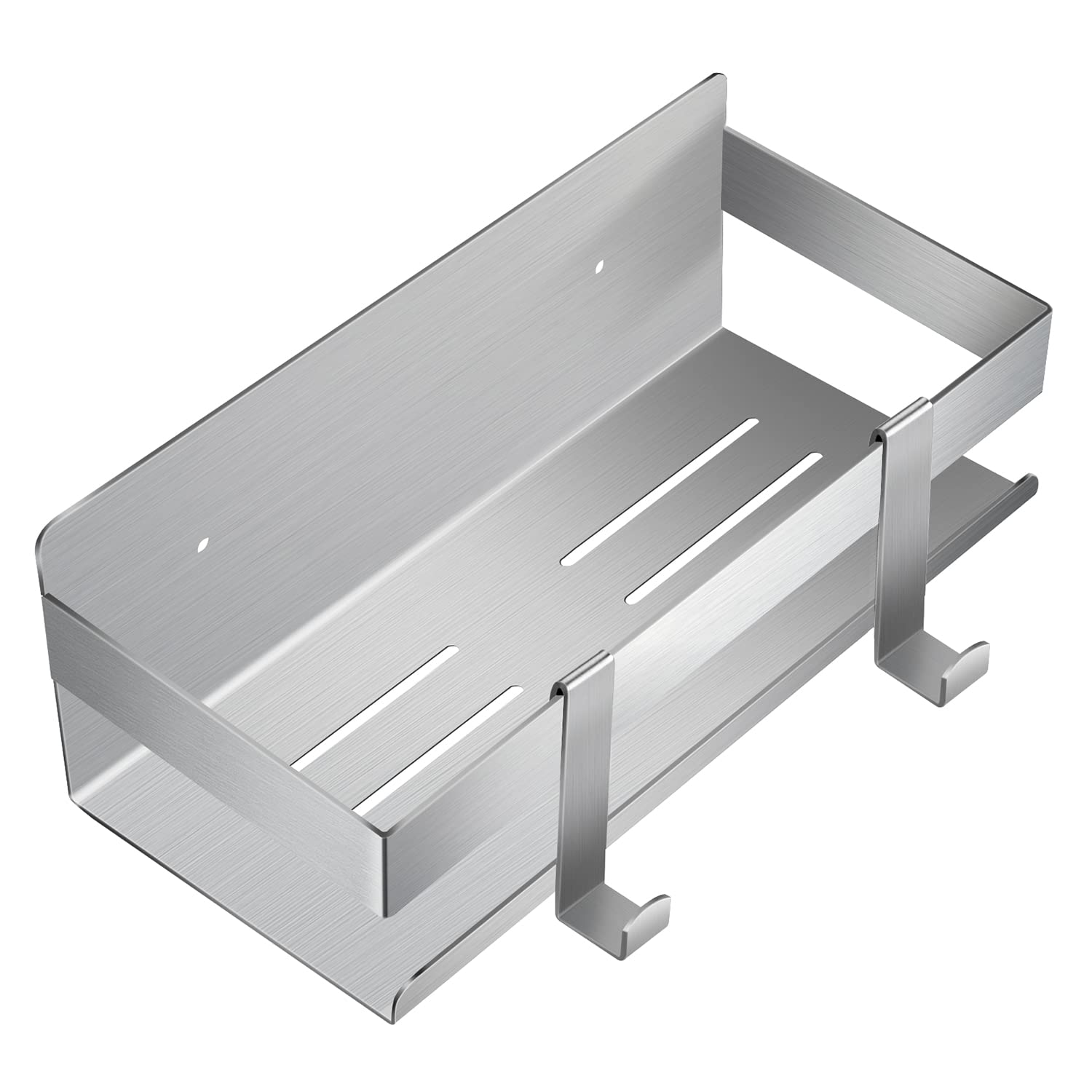 Duschregal Edelstahl Rostfrei – Ohne Bohren, Mit 2 Haken, 22x10 Cm, Silber