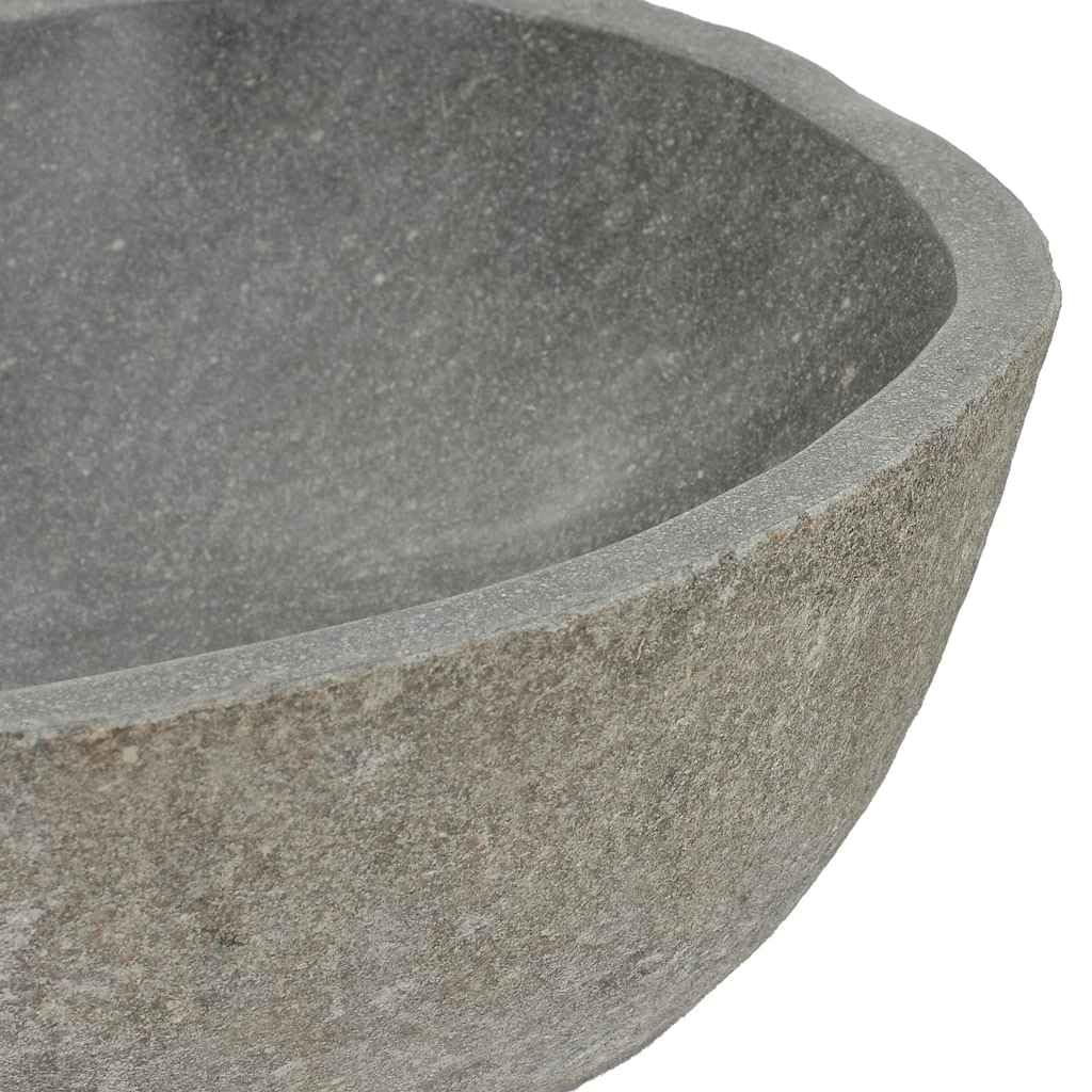 Lavabo in pietra di fiume ovale, 37-46 cm, colore antracite, con pietra naturale, interno liscio 4,5 cm, foro di scarico, design moderno, salvaspazio, per bagno, WC per ospiti e esterni