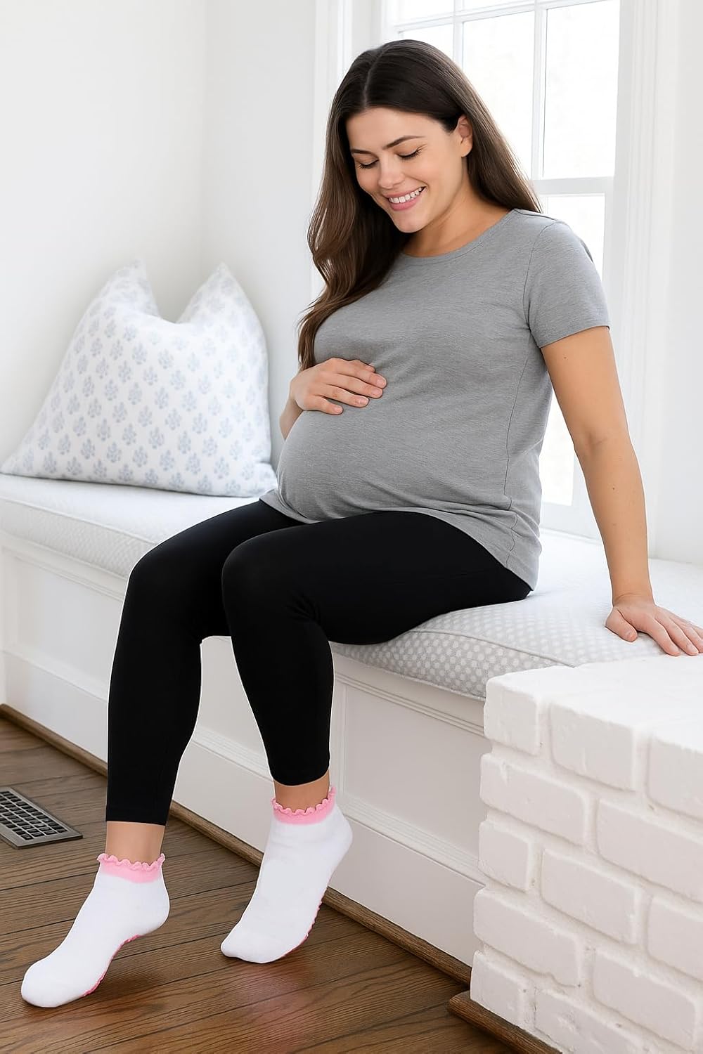 3 Pairs Cute Women’s Pilates Socks with Non-Slip Heart Grips – Ruffle Top, Ribbon Bow & Stretch Cotton Soft Breathable – Anti-Skid Yoga, Barre, Ballet, Dance, and Home Workout Socks - Image 3