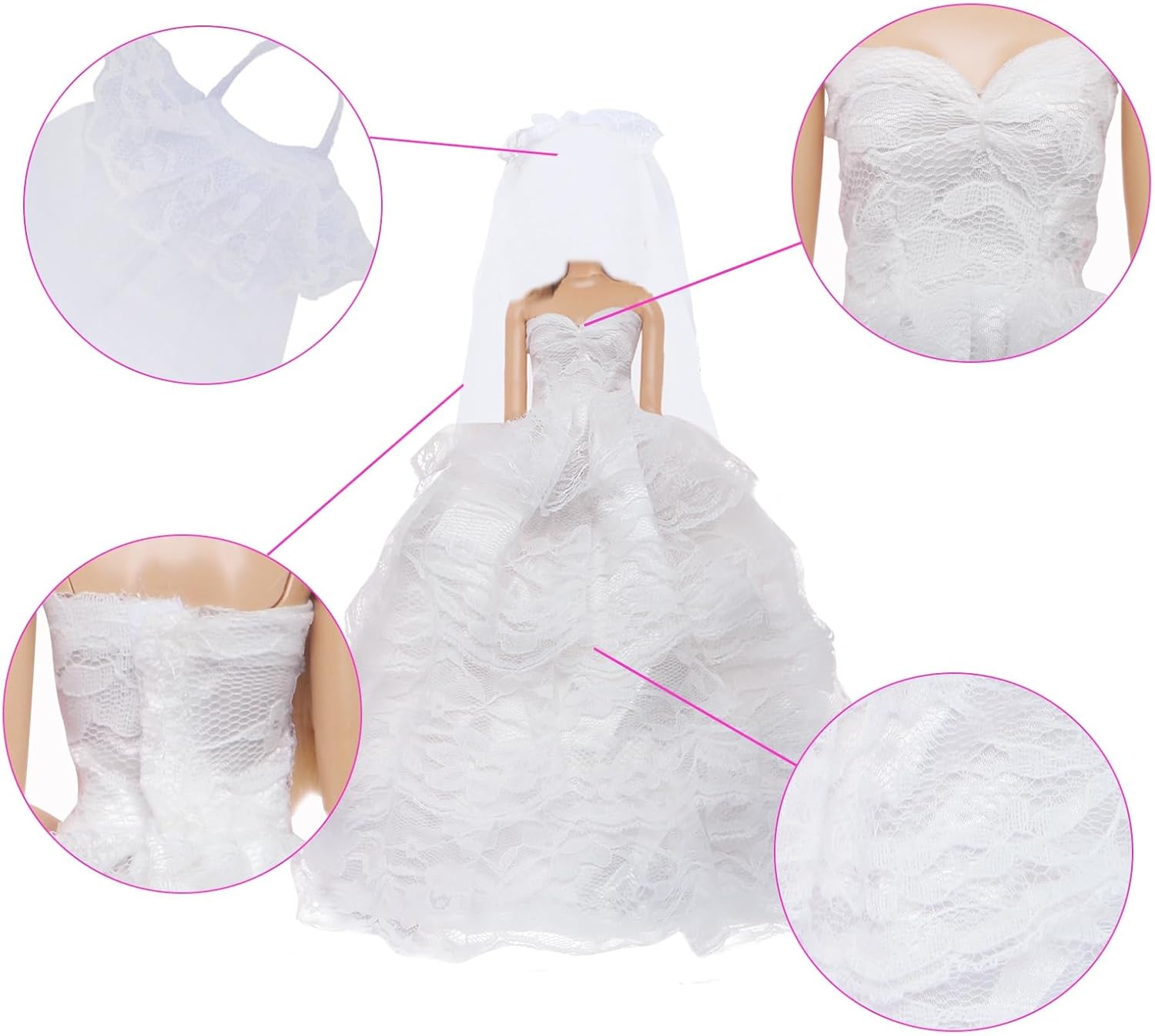 Doll Wedding Dress Handmade Gown White Bride Veil Evening Party Princess Outfit Clothes for 11.5 inch Girl Doll (NO Dolls)