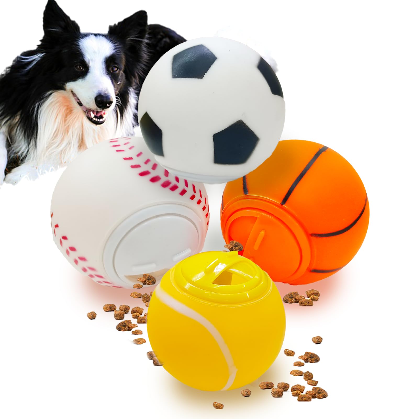 Clearance 4 Pack Dog Treat Ball Food Dispenser Toy Interactive Dog Toy Ball for Small to Large Breed