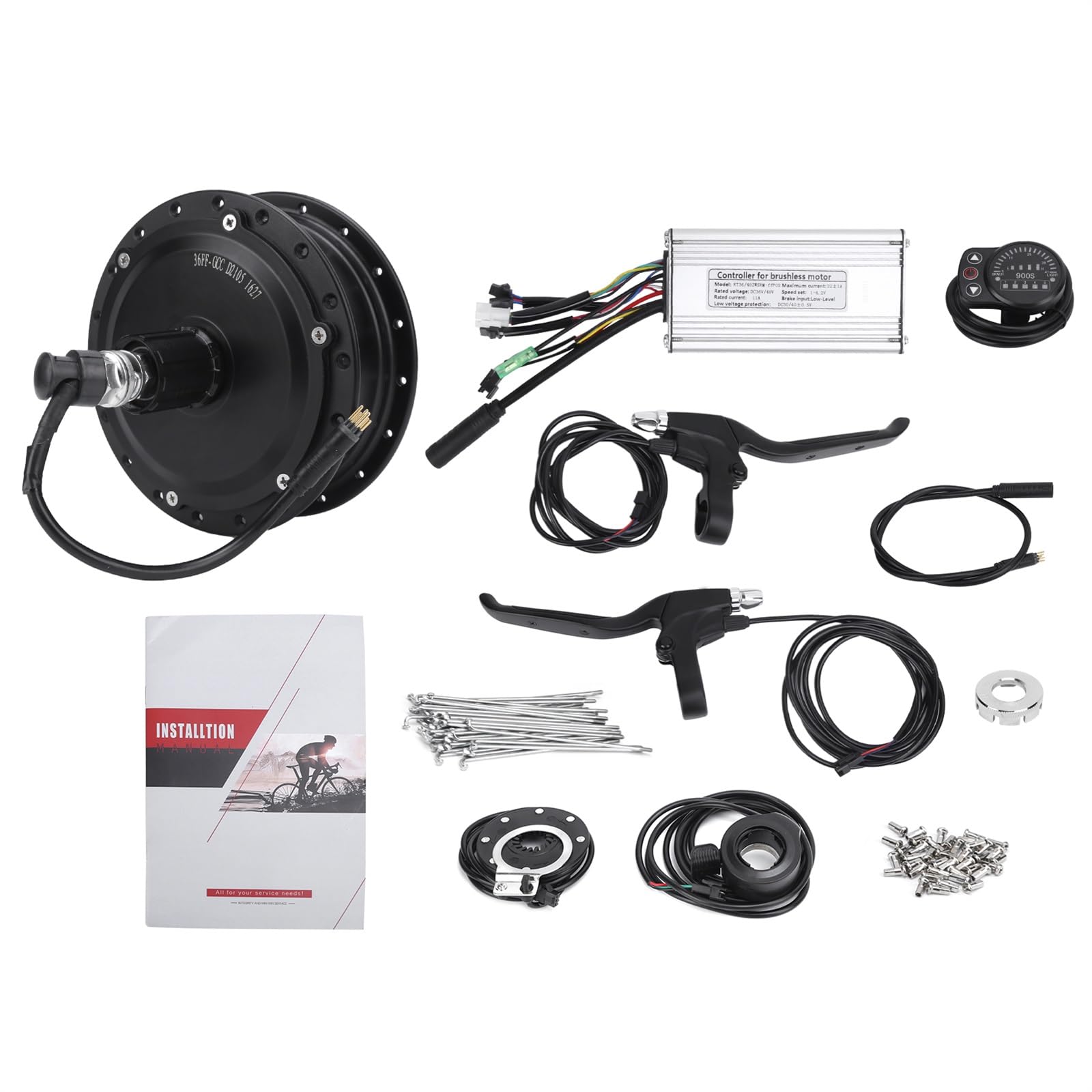Kit de Conversion électrique for Moteur de moyeu de Roue arrière 36 V 500 W avec Compteur d'affichage KT-900S 12G Roue 20/24/26 Pouces Écran d'affichage pour Trottinette électrique