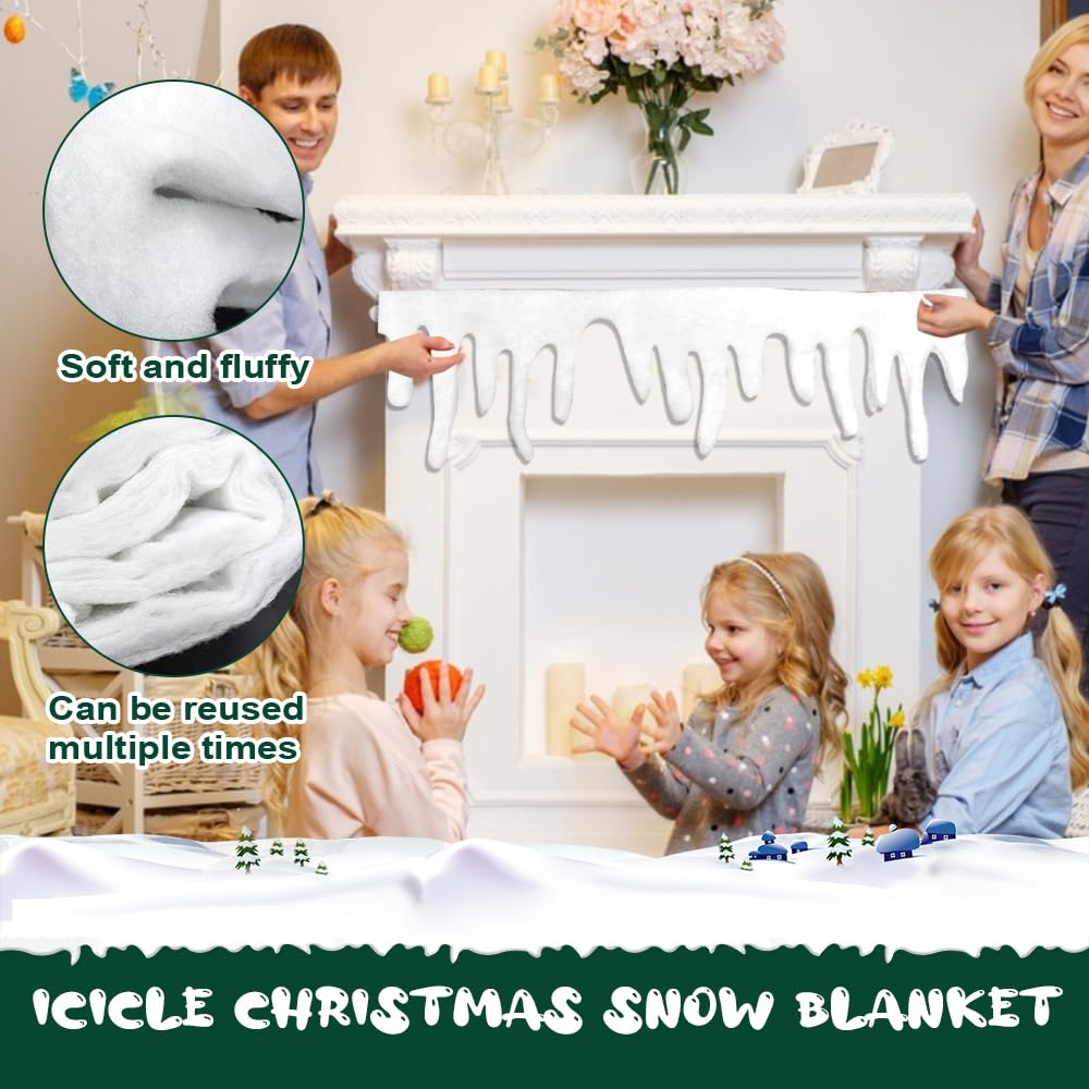 Lot De 4 Faux Tapis De Neige Stalactites 120x36 Cm - Neige Artificielle Polyester, Pour Décoration Cheminée, Village De Noël