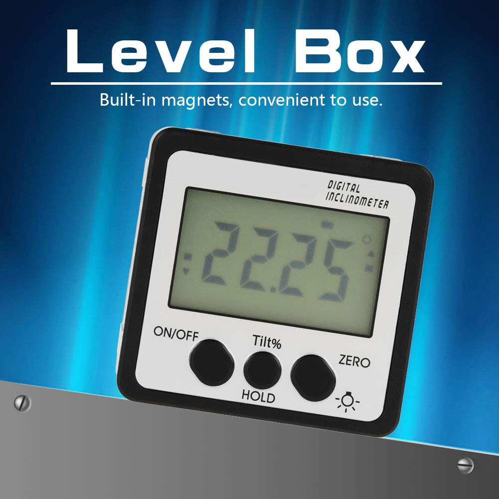 with Magnetic Base Portable Small Bevel Box, Inclinometer, for Woodworking Automobile Drilling Machinery Building(Silver)