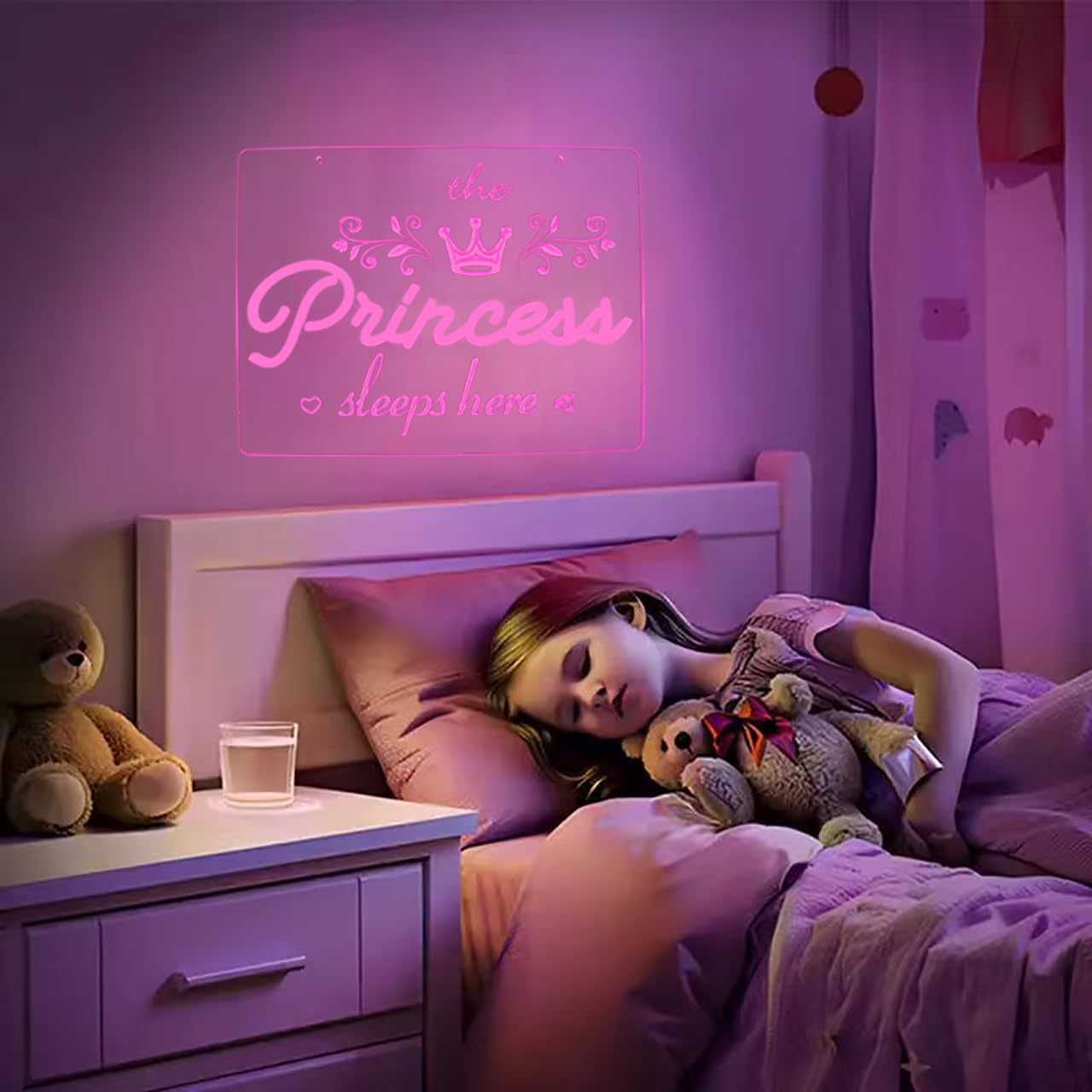 Princess Sleeps Here Neon Sign, Princess Led Light Sign with Dimmable Switch for Bedroom Girls Cave Decor, Pink Aesthetic Wall Sign for Teen Girls Dorm Party Bar Club