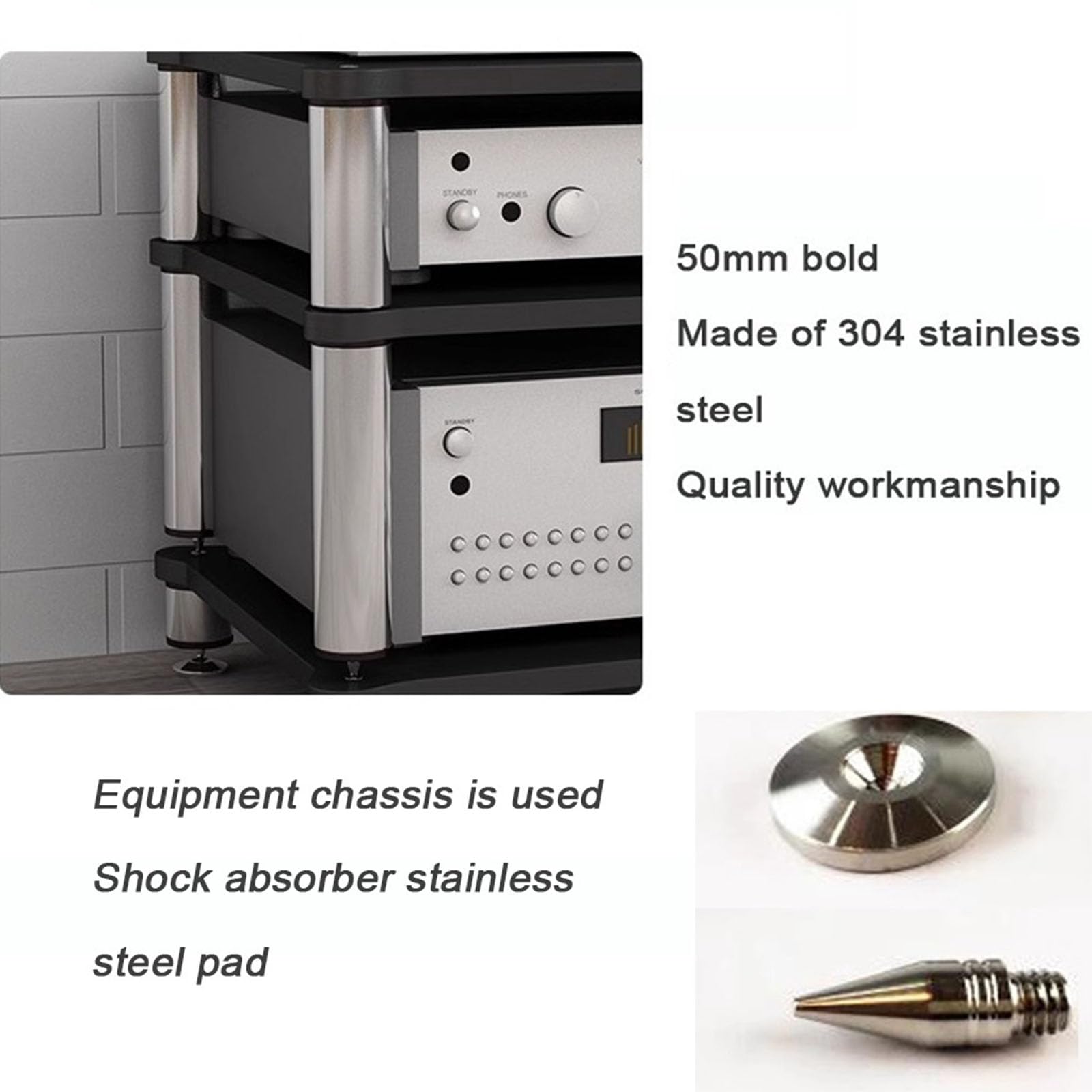 TABOJS Stojak na stojaki Półka AV 2/3/4 poziomu na gramofon/wzmacniacz/pudełko/drukarkę Czarny stolik pod telewizor 60 x 48 x 10 cm Solidne meble do rozrywki domowej