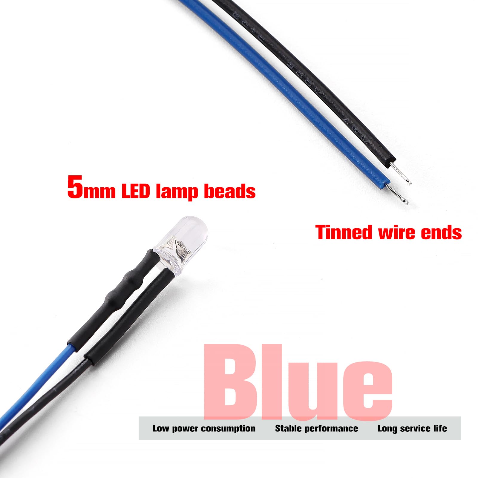 YIXISI 40 Pezzi 5mm LED Diodo 12V 20cm Blu Luce Precablata