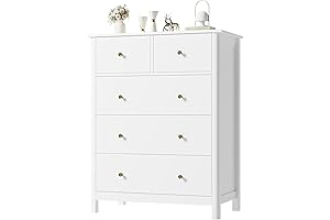 White Wood Chest of Drawers with 5 Drawers Tall Dresser for Storage