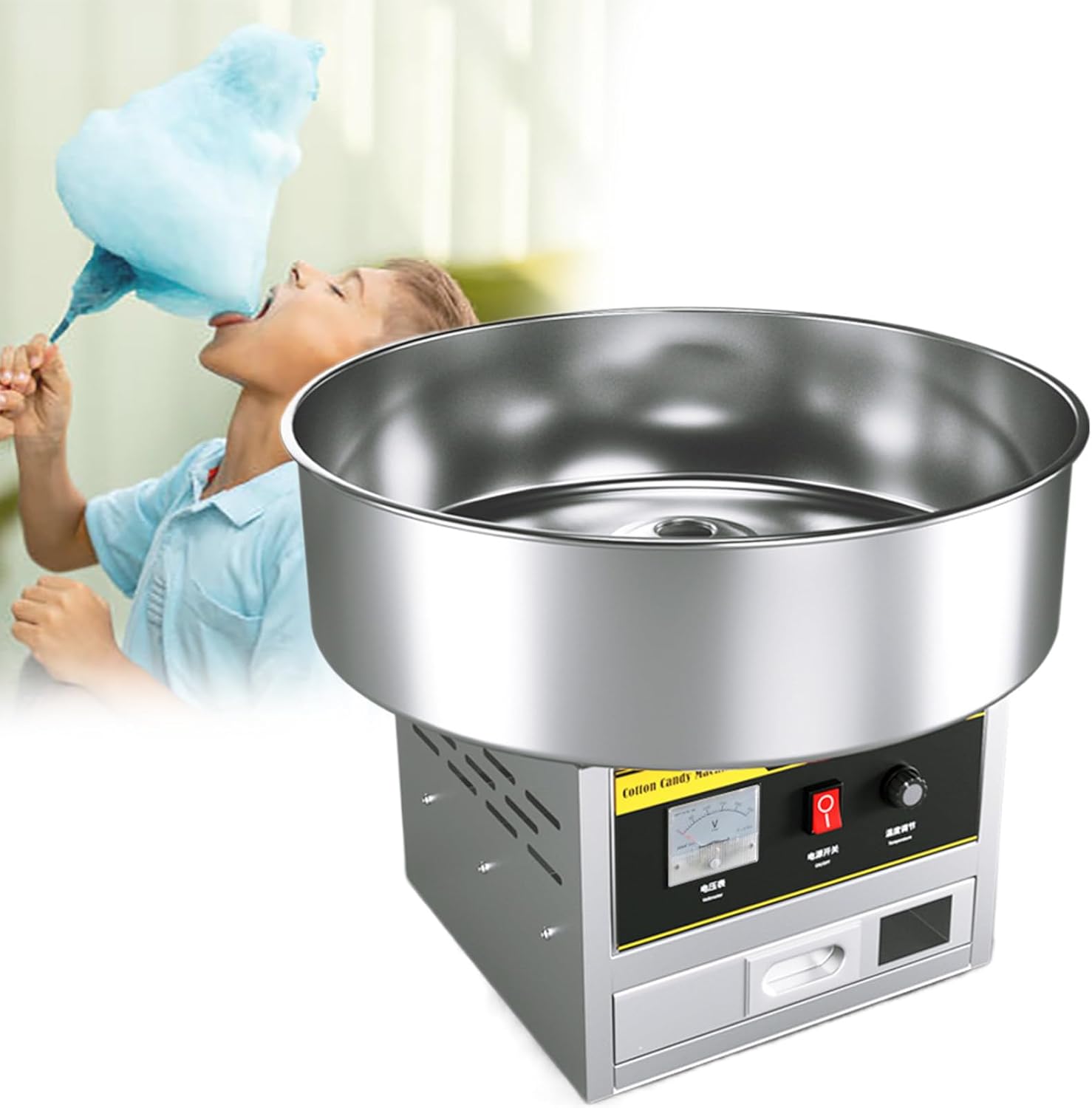 Stainless Steel Electric DIY Candy Cotton Maker, Commercial Cotton Candy Machine, Birthday Party and Carnival Candy Floss Maker, 1200W