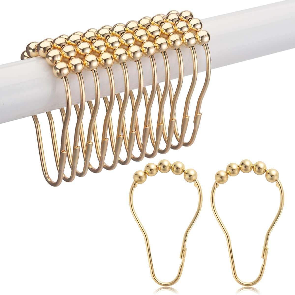 Titanker Stainless Steel Shower Curtain Hooks Rings, Rust Resistant Shower Curtain Hook Glide Smoothly Shower Hooks Rings for Bathroom Shower Rods Curtains, 12 PC, Golden