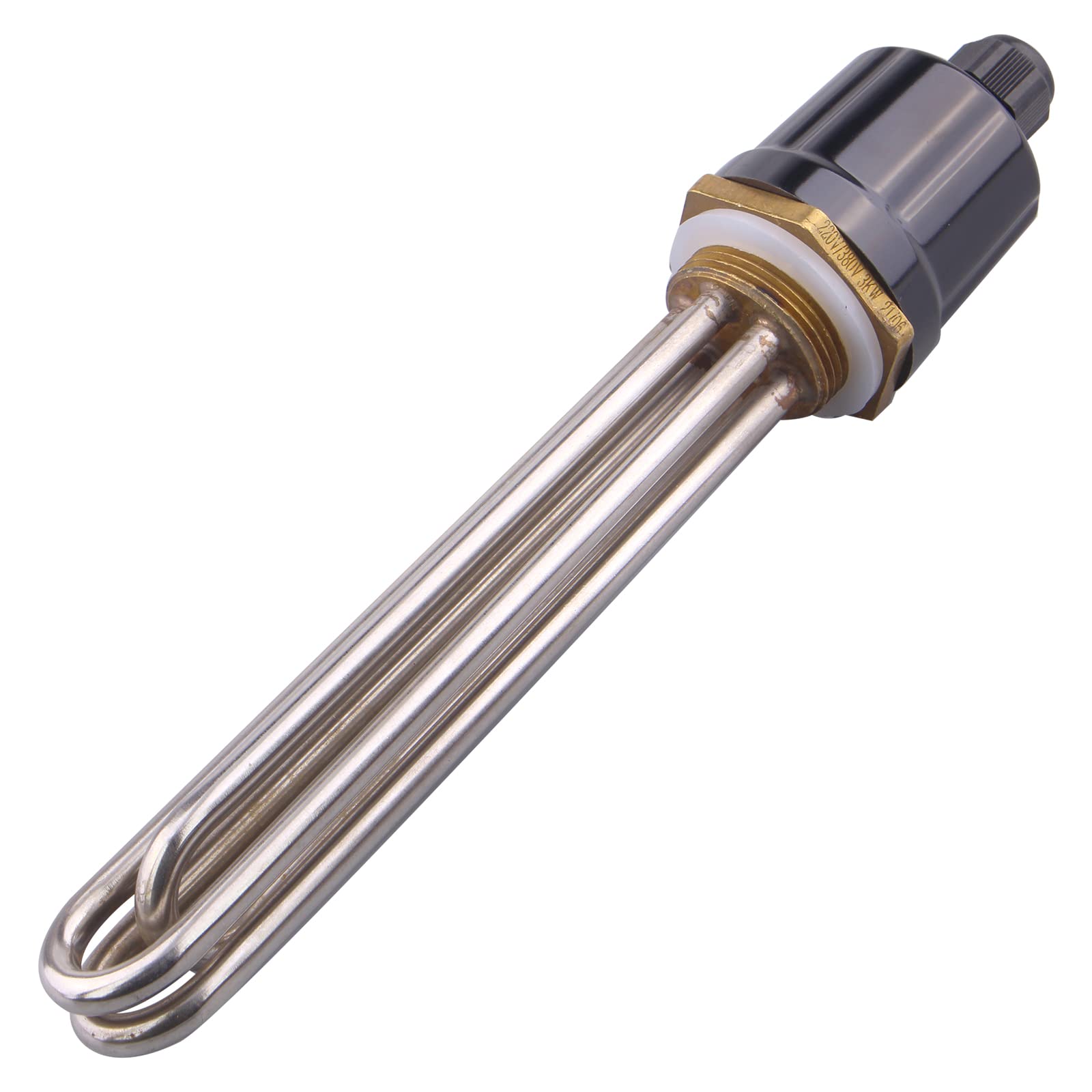 220 V, 3000 W, 3 U, 1,25 pollici (DN32), filettatura BSP, elemento riscaldante elettrico, flangia in ottone con anello in silicone e copertura in plastica
