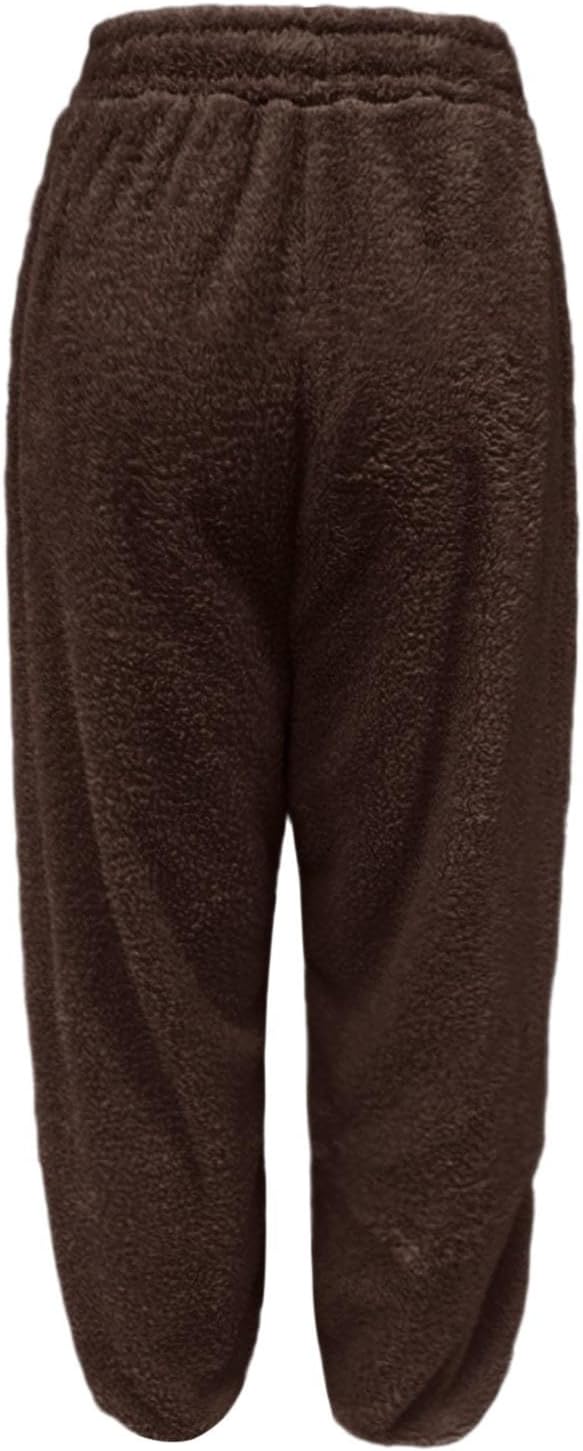 Fuzzy Pajama Pants Women Fall Winter Plush Fluffy Lounge Trousers Fleece Thermal Pj Bottoms Casual Loose Slacks Sleepwear