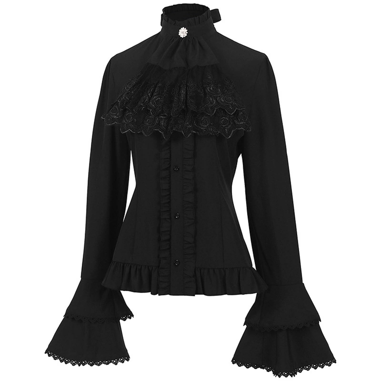 Camicetta da donna medievale Lolita camicia a maniche lunghe in pizzo volant camicetta steampunk gotica camicia halloween carnevale cosplay party vittoriano rinascimentale camicia con volant