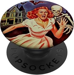 Retro Scream Queen Skeleton Haunted House Horror Art PopSockets Adhesive PopGrip