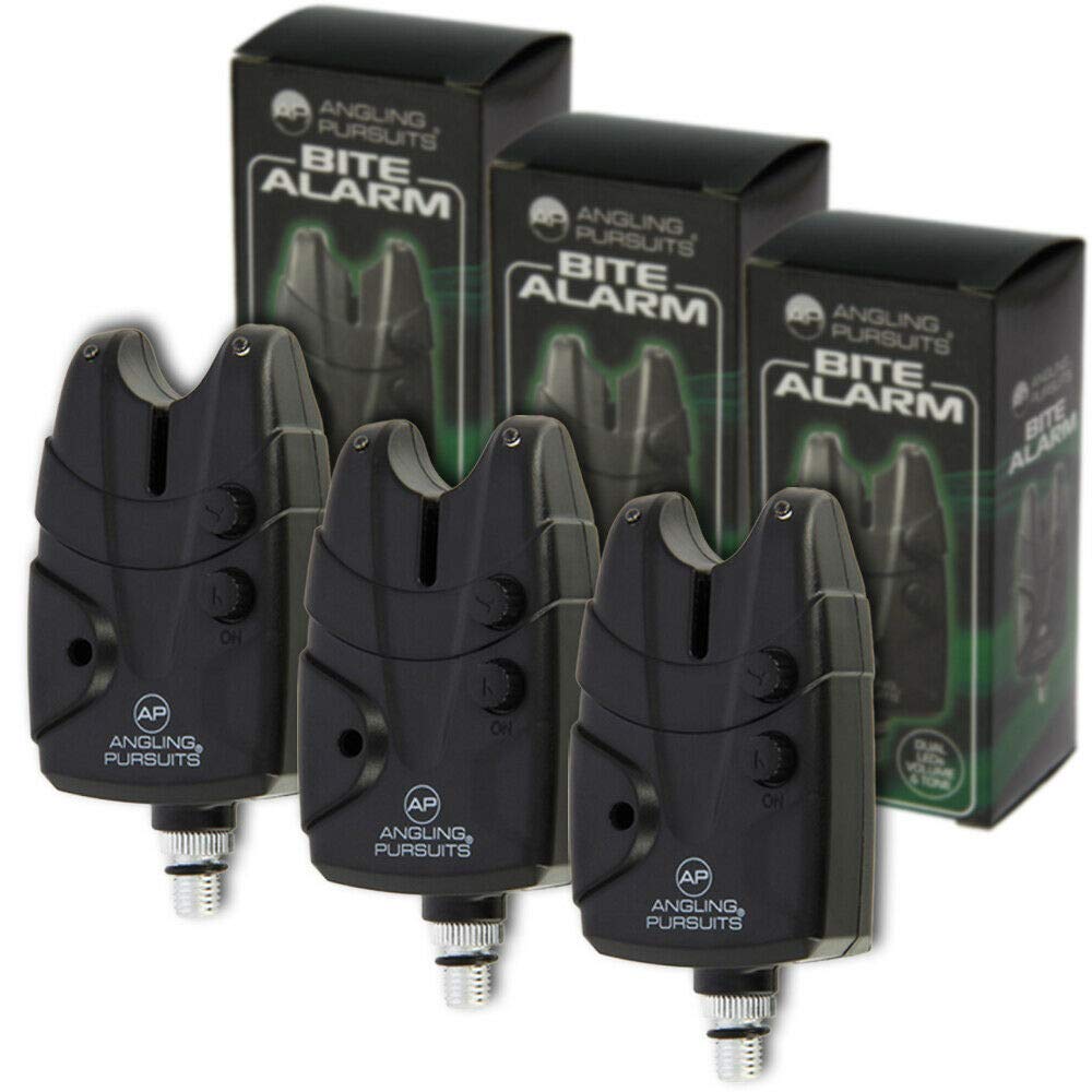 DNA LEISURE Set of 3 x Carp Fishing Bite Alarms Adjustable Volume Tone Control Blue LED Light And Batteries
