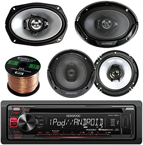 Kenwood KDC-165U In Dash Car Audio AM/FM Pandora iHeart Radio Receiver CD Player Bundle Combo With 2x KFC1665S 6.5" Inch 2-Way Car Speakers + KFC6965S 6x9" 3-Way Speaker + Enrock 50ft 16g Speaker Wire5S 6x9" 3-Way Speaker + Enrock 50ft Speaker Wire