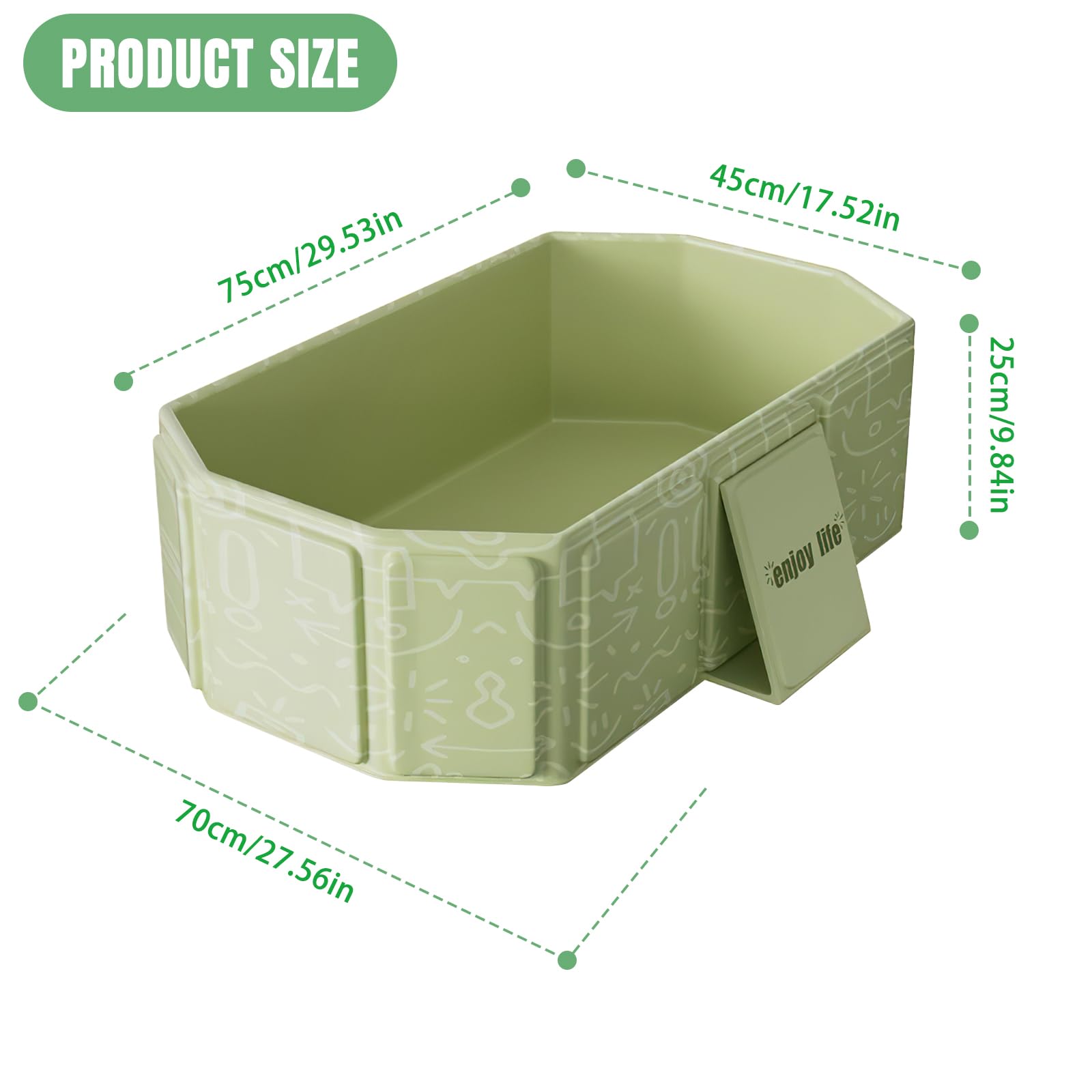 Vasca da bagno pieghevole, Vaschetta portatile per bambini – Salvaspazio e leggera, Con tappo di scarico, Vasca multifunzione per bambini 0-8 anni, Verde