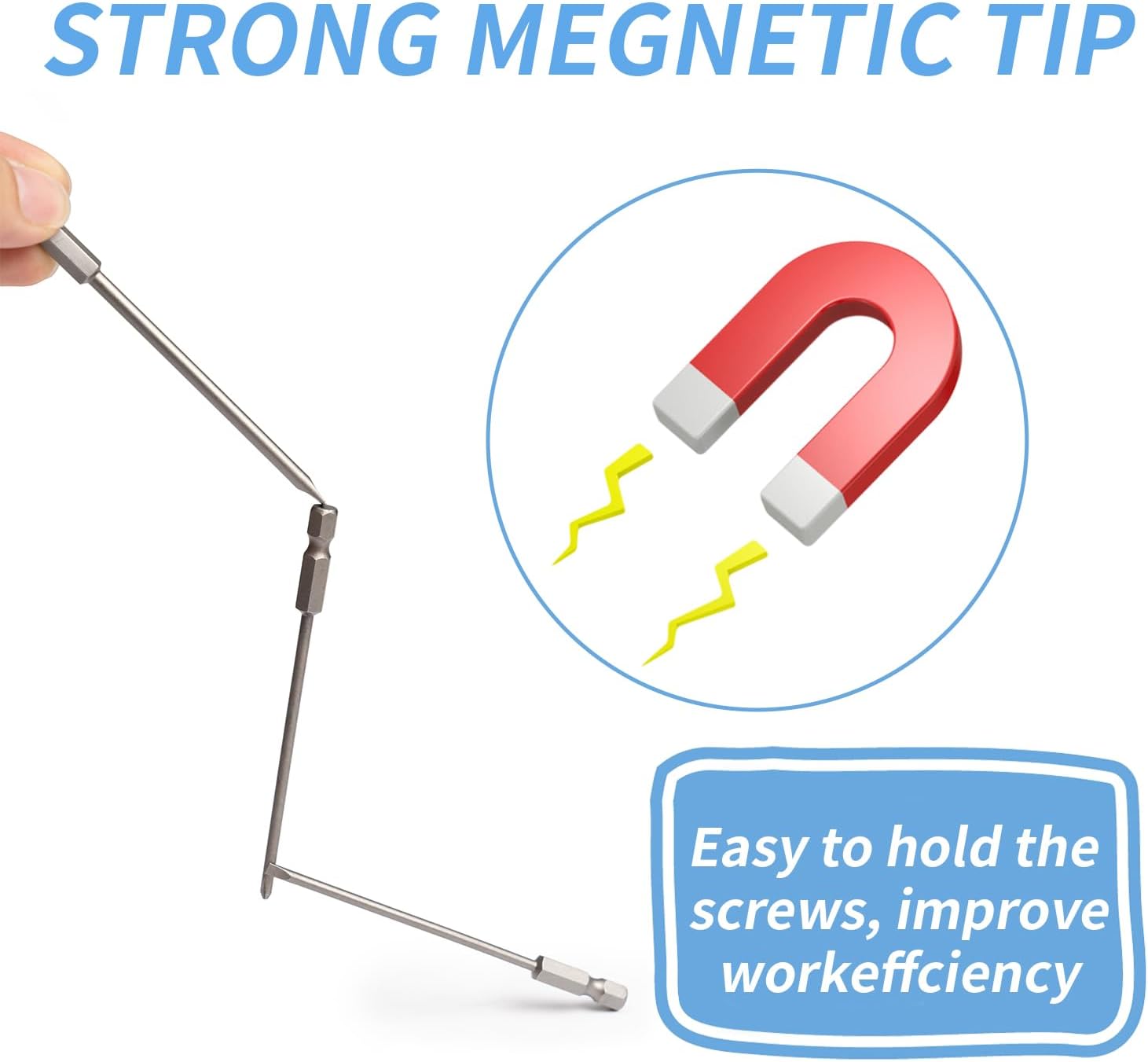 Long Screwdriver Bit Set, 10 PCS Magnetic Slotted Phillips Drill Bit Set, 1/4 Inch Hex Shank 4 Inch/100 mm, S2 Steel for Power Screwdriver Drill Impact Driver