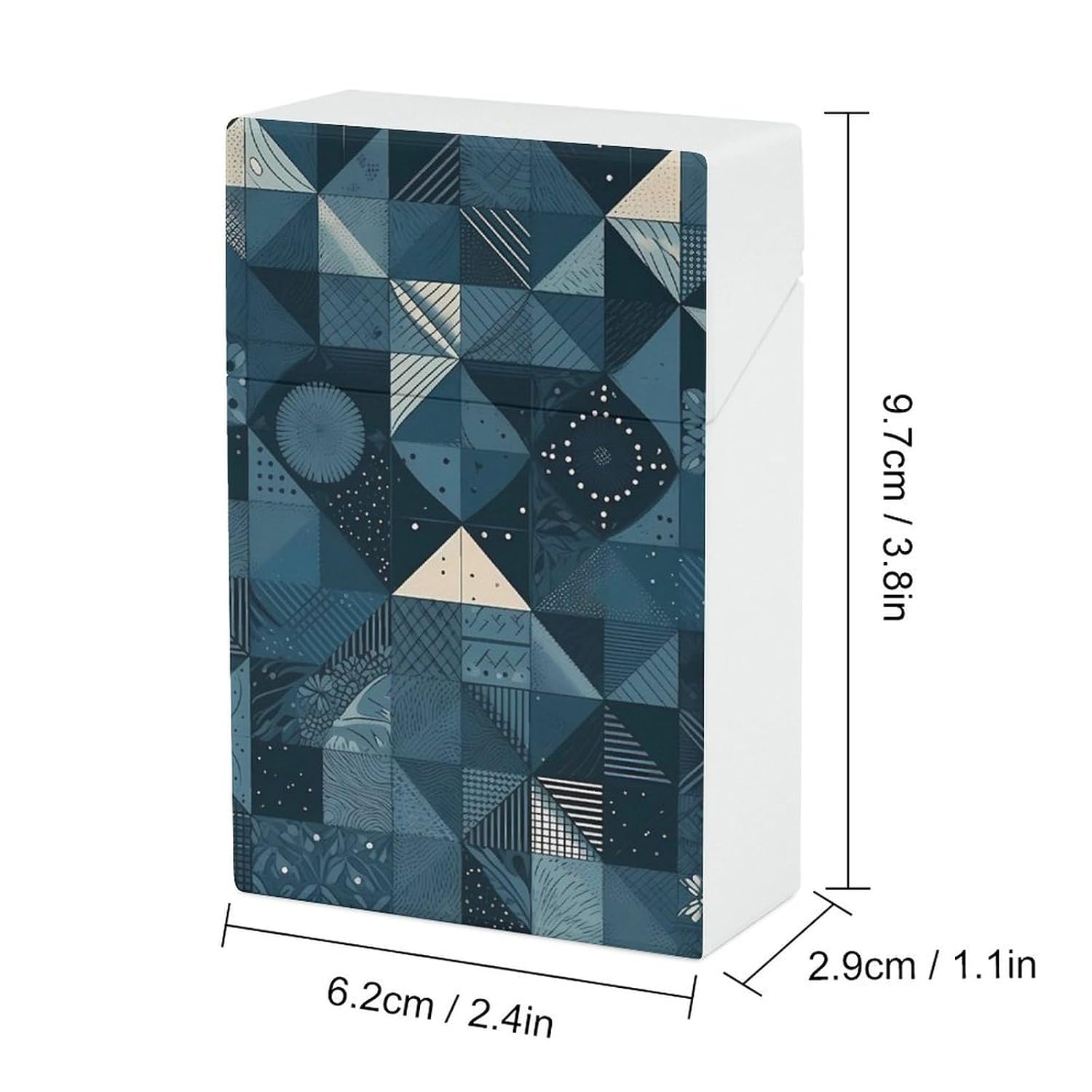 Blue Geometric Pattern Cigarette Case for King Size Retro Holder Case with Exquisite Carved Patterns Box 20 Regular Size Cigarettes