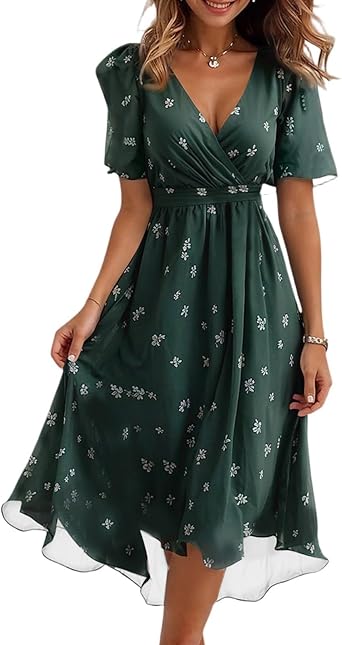 Spring Summer Chiffon Midi Dresses for Women 2025 Elegant Classy Wedding Guest Floral Formal Cocktail Prom Dress
