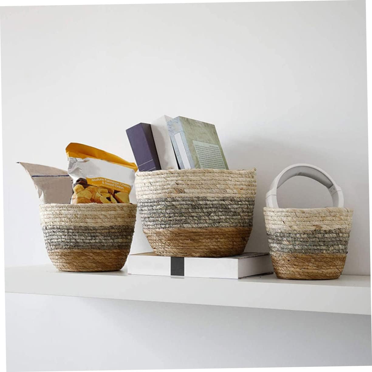 balacoo 2pcs Basket Indoor Decor Planters Basket Bag Rustic Decor Astetic Room Decor Desk Topper Plant Baskets Indoor Rattan Storage Bride Round Arrangement Grass