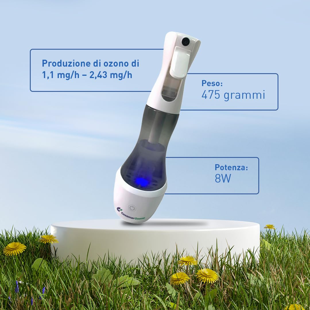 Ozono Home - Spray Generatore di ozono - Pulisce e Disinfetta Superfici - Rimuove odori, virus, batteri e funghi - Leggero e portatile - per uso domestico