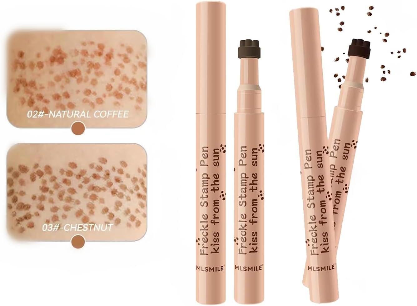 Azonee Freckle Pen Stamp Makeup, Freckle Makeup Pen Waterproof for Face, Natural Fake Freckle Stamp Pen, Natural Coffee, Chestnut, 2 Pcs