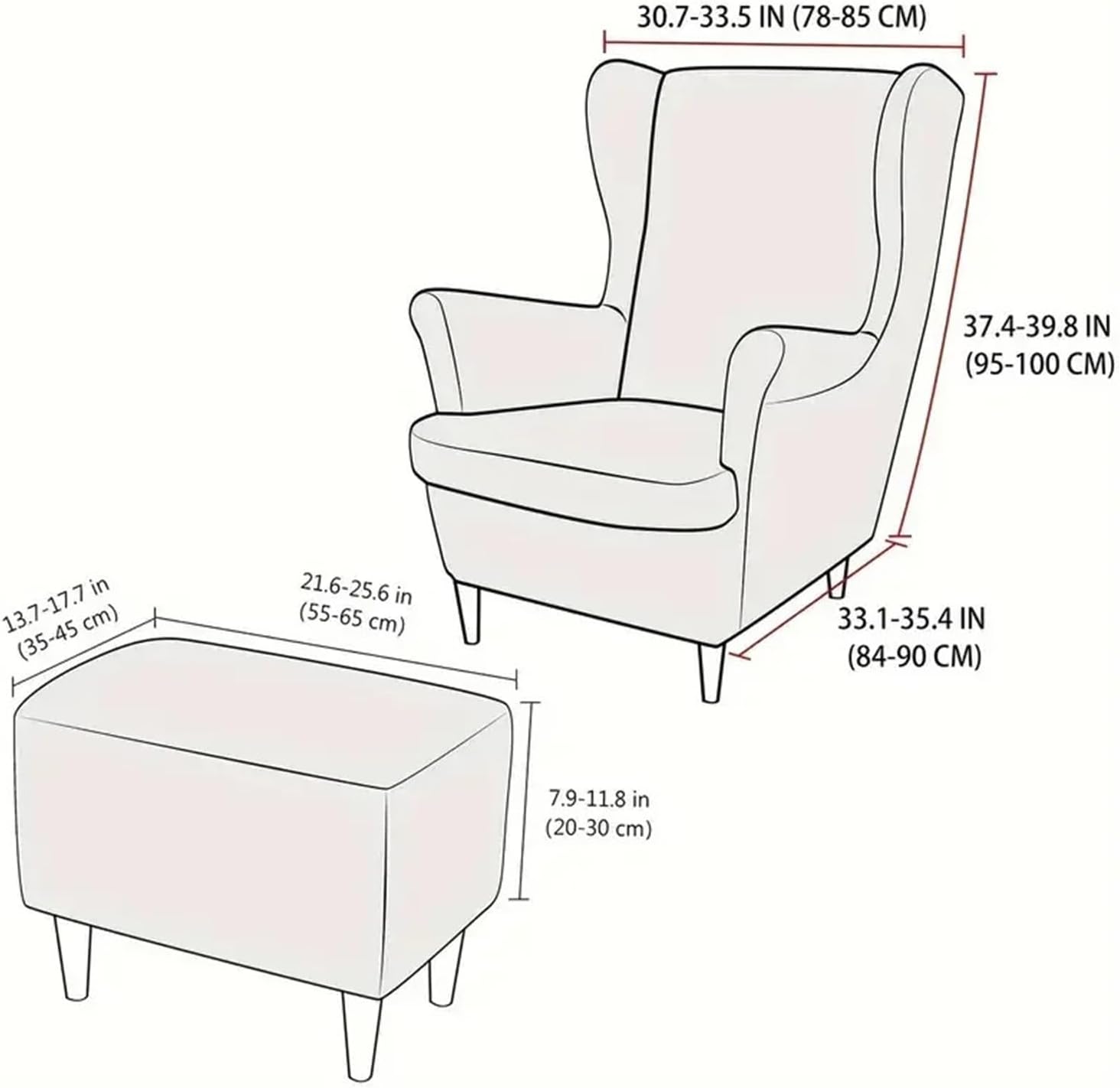Wing Chair Slipcover 3pcs/Set Leaves Jacquard Elastic Wing Chair Covers Water Repellent Stretch Wingback Chairs Protector with Ottoman Cover(Color 1)