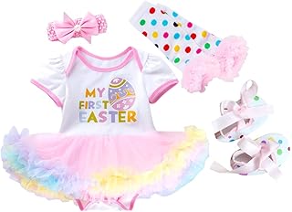 AGQT Baby Girls 1st Easter Outfit Set Short Sleeve 4Pcs Skirt Set 0-24 Months